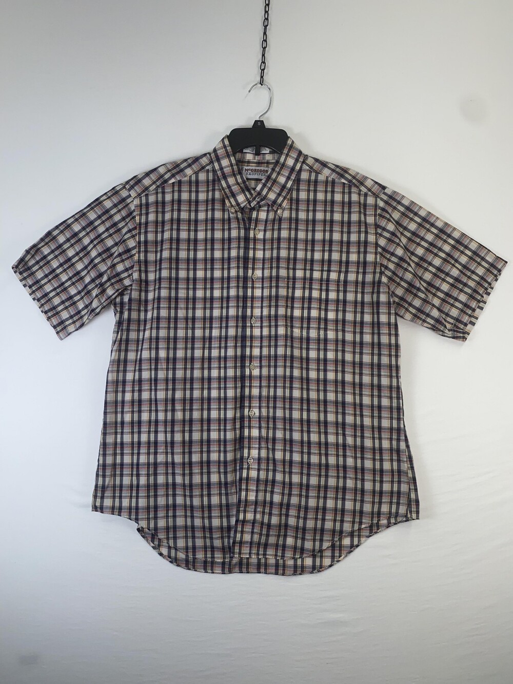 McGregor Shirt Mens XL Plaid Short Sleeve Button Down Poly Cotton Blend